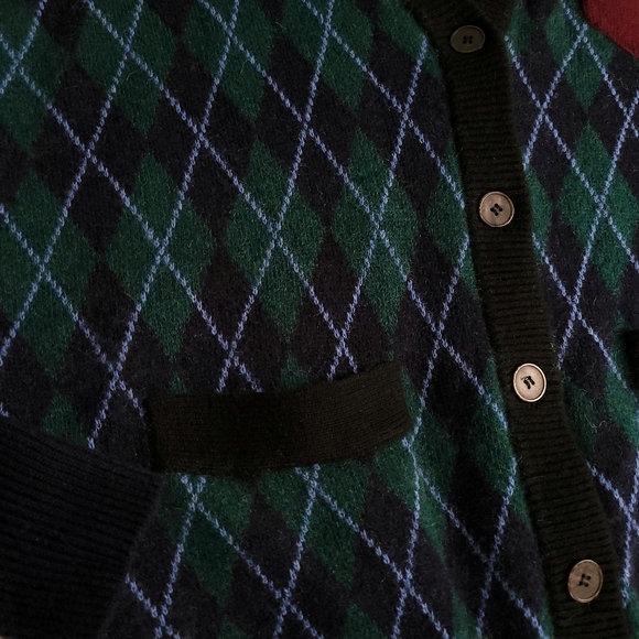 Miu Miu Preppy Argyle Ivy League Virgin Wool Pearl Bow Cardigan - Picture 8 of 13